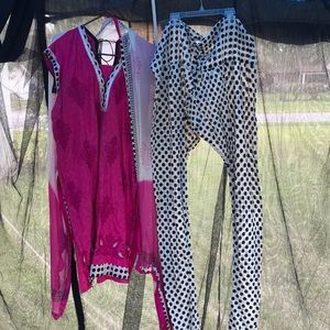 Vintage 80-90’s caftan pants scarf sarees set Sz M